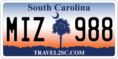 SC license plate MIZ988