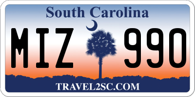 SC license plate MIZ990