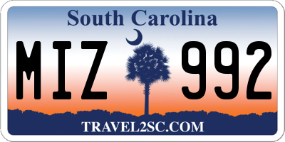 SC license plate MIZ992