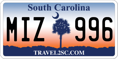 SC license plate MIZ996