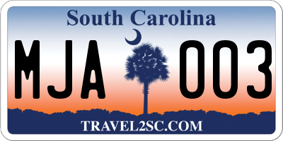 SC license plate MJA003