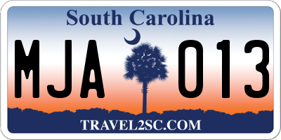 SC license plate MJA013