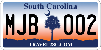 SC license plate MJB002