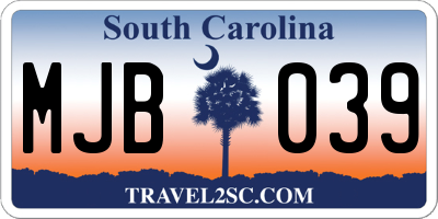 SC license plate MJB039