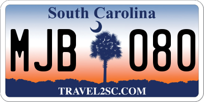 SC license plate MJB080