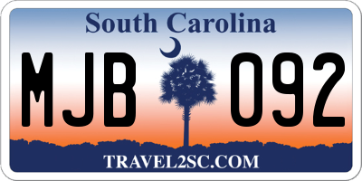 SC license plate MJB092
