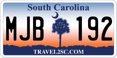 SC license plate MJB192