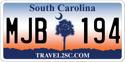SC license plate MJB194