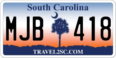 SC license plate MJB418