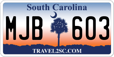 SC license plate MJB603