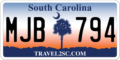 SC license plate MJB794