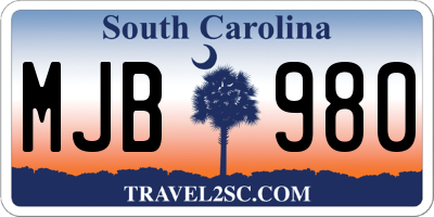 SC license plate MJB980