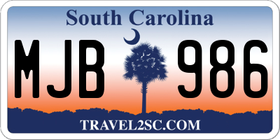 SC license plate MJB986