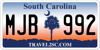 SC license plate MJB992