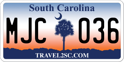 SC license plate MJC036