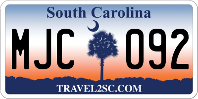 SC license plate MJC092
