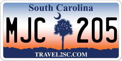 SC license plate MJC205