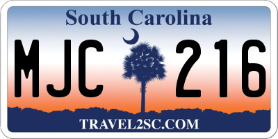 SC license plate MJC216