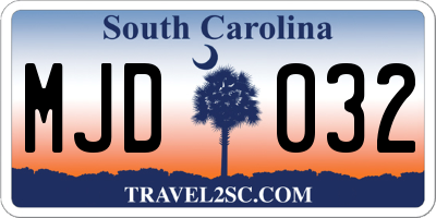 SC license plate MJD032