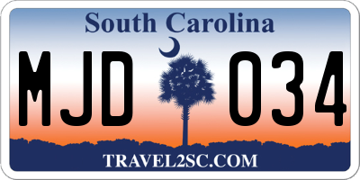 SC license plate MJD034