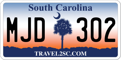 SC license plate MJD302