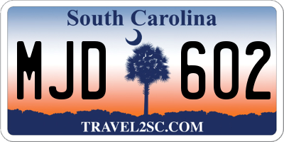 SC license plate MJD602