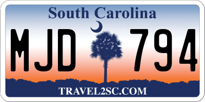 SC license plate MJD794