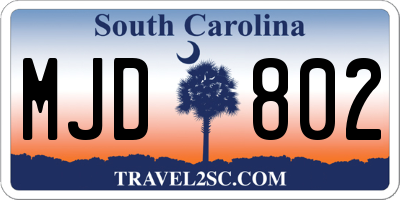 SC license plate MJD802