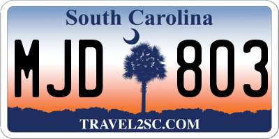SC license plate MJD803