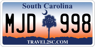 SC license plate MJD998