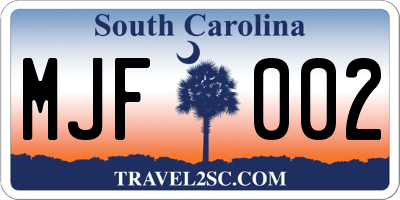 SC license plate MJF002