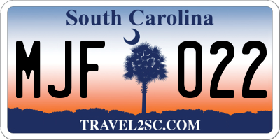 SC license plate MJF022