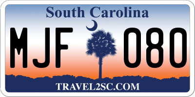 SC license plate MJF080
