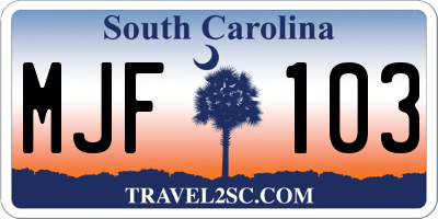 SC license plate MJF103