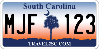 SC license plate MJF123