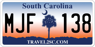 SC license plate MJF138