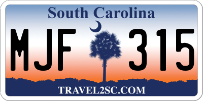 SC license plate MJF315