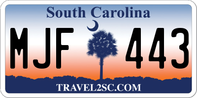 SC license plate MJF443