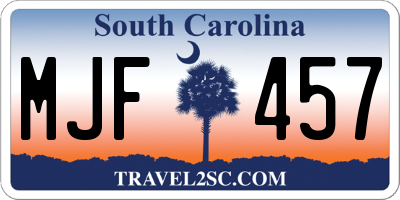 SC license plate MJF457