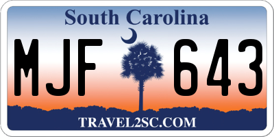 SC license plate MJF643