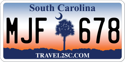 SC license plate MJF678