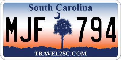 SC license plate MJF794