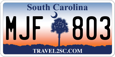 SC license plate MJF803