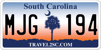 SC license plate MJG194