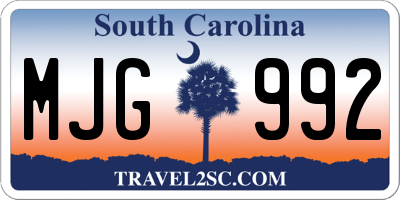SC license plate MJG992