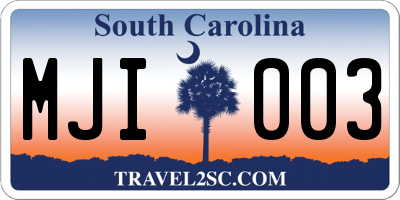 SC license plate MJI003