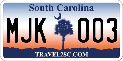 SC license plate MJK003