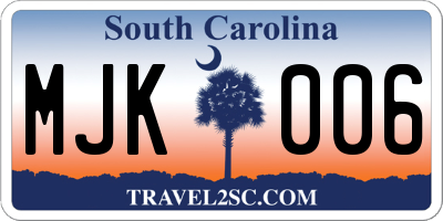 SC license plate MJK006