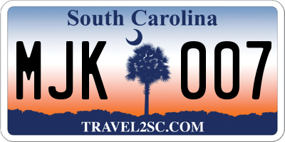SC license plate MJK007