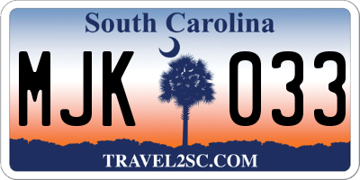 SC license plate MJK033